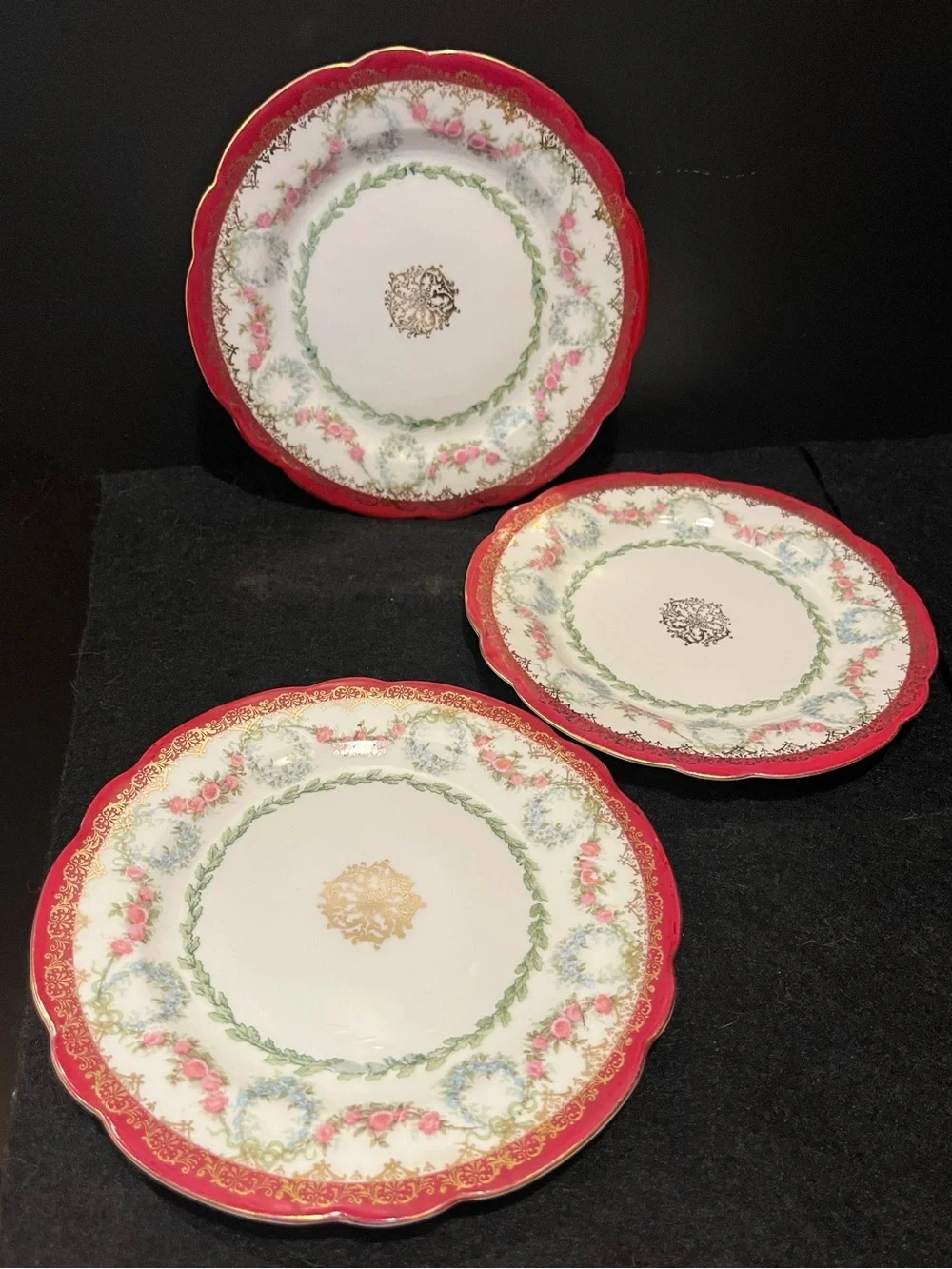VTG Imperial Crown Dainty Floral Wine Trim 6” Plates Made in Austria Set of 3